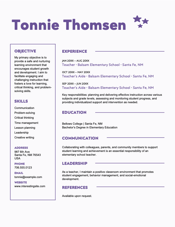 Creative teaching resume
